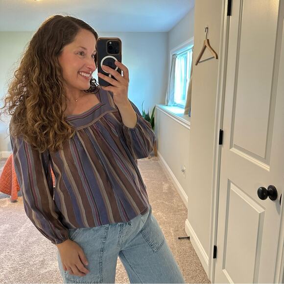 Anthropologie Corey Lynn Calter Blue Metallic Square Neck Top Blouse Small - Picture 4 of 10